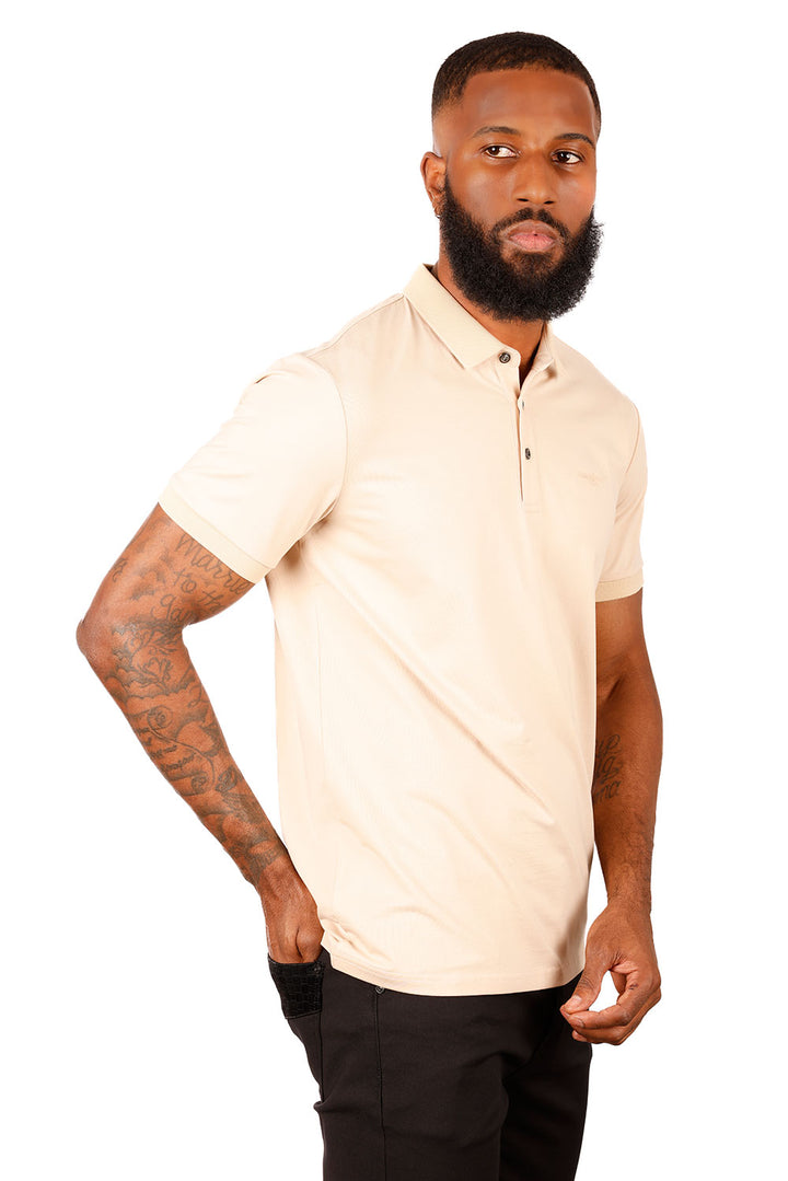 Barabas Men's Solid Color Premium Short Sleeve Logo polo Shirts 3PS128 Cream