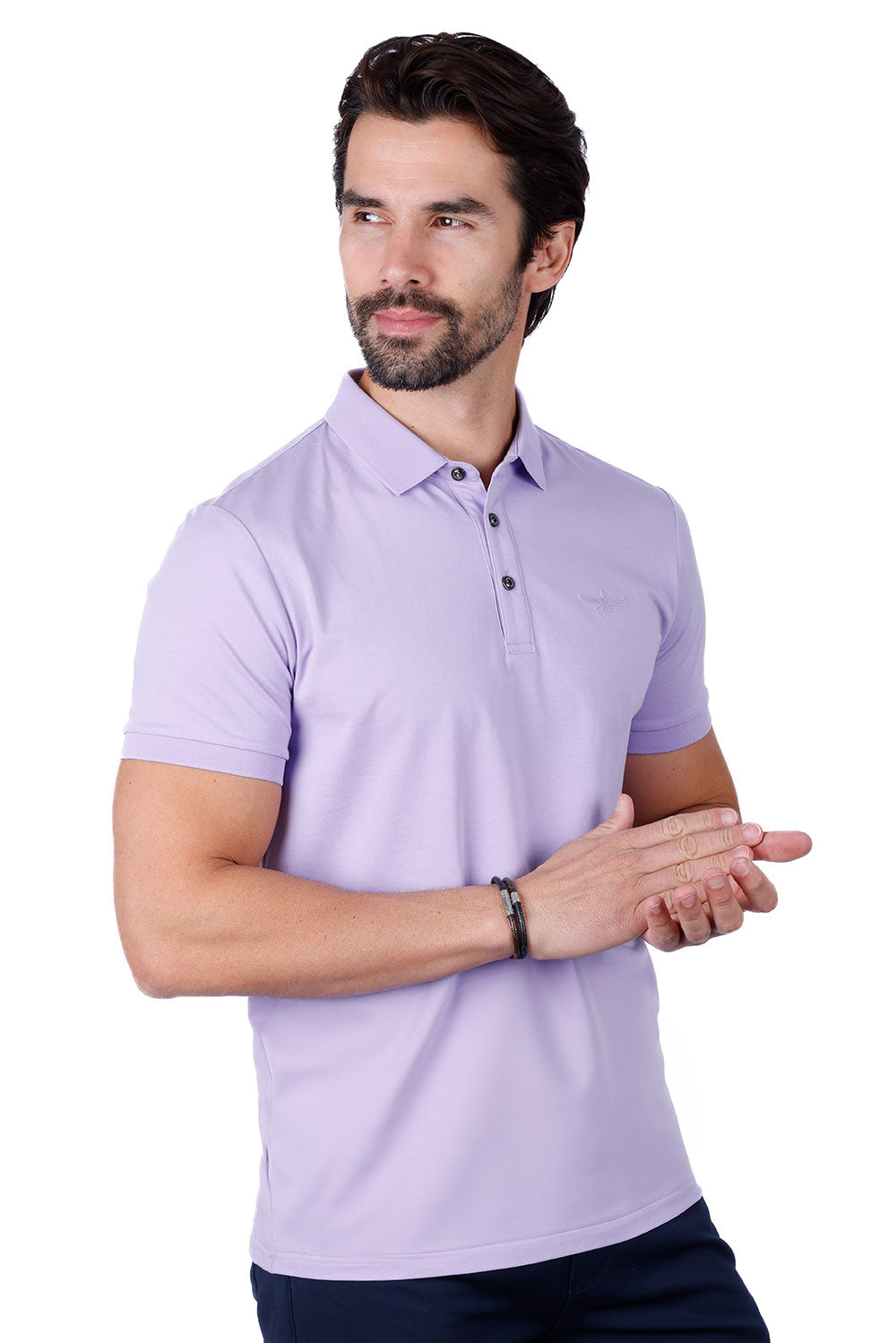 Barabas Men's Solid Color Premium Short Sleeve Logo polo Shirts 3PS128 Lavender