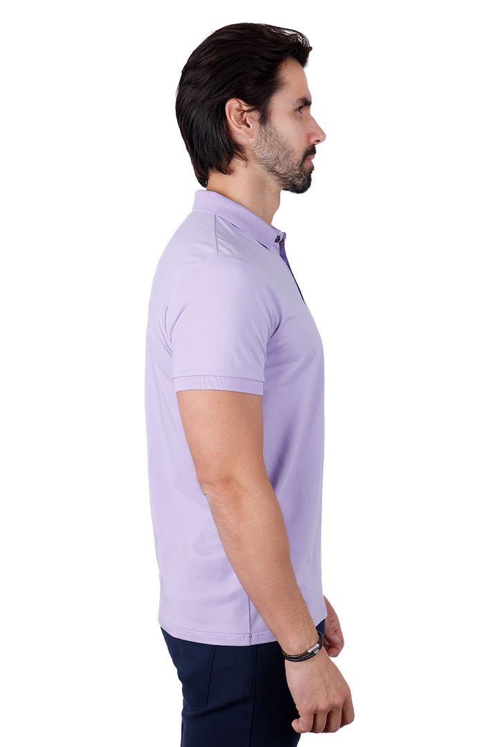 Barabas Men's Solid Color Premium Short Sleeve Logo polo Shirts 3PS128 Purple