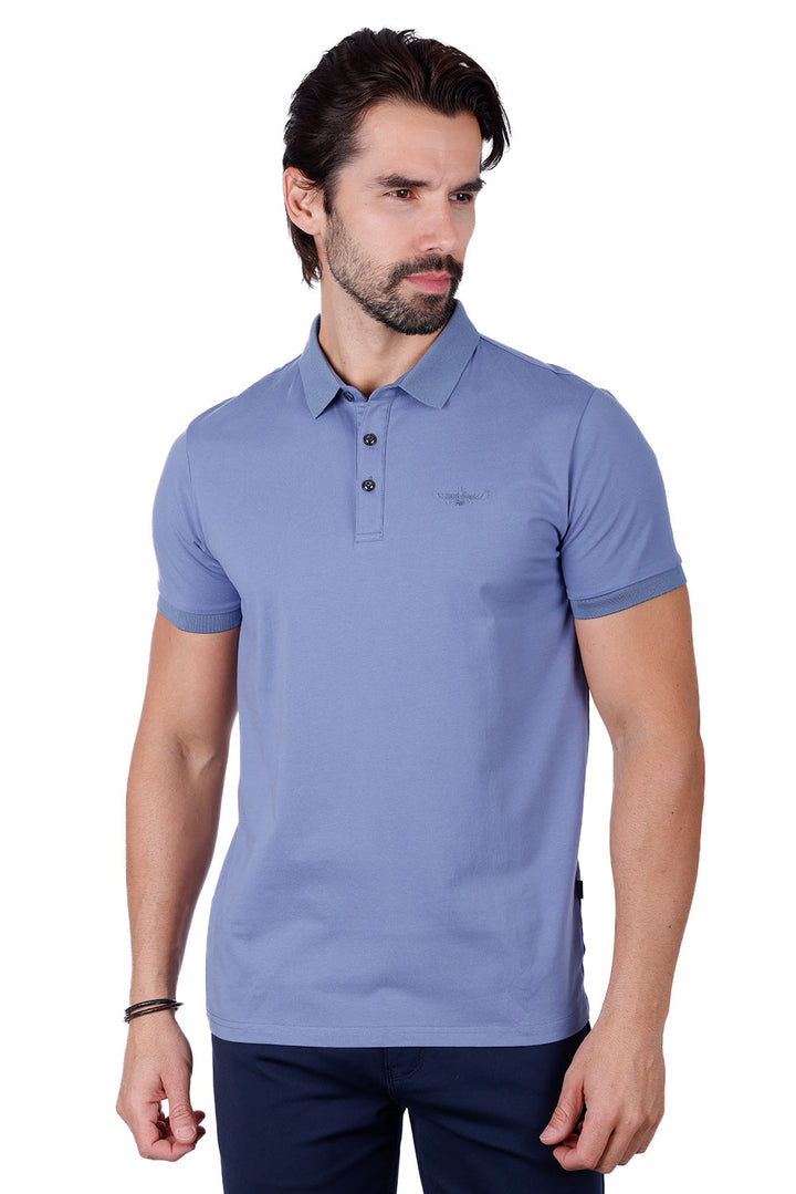 Barabas Men's Solid Color Premium Short Sleeve Logo polo Shirts 3PS128 Blue