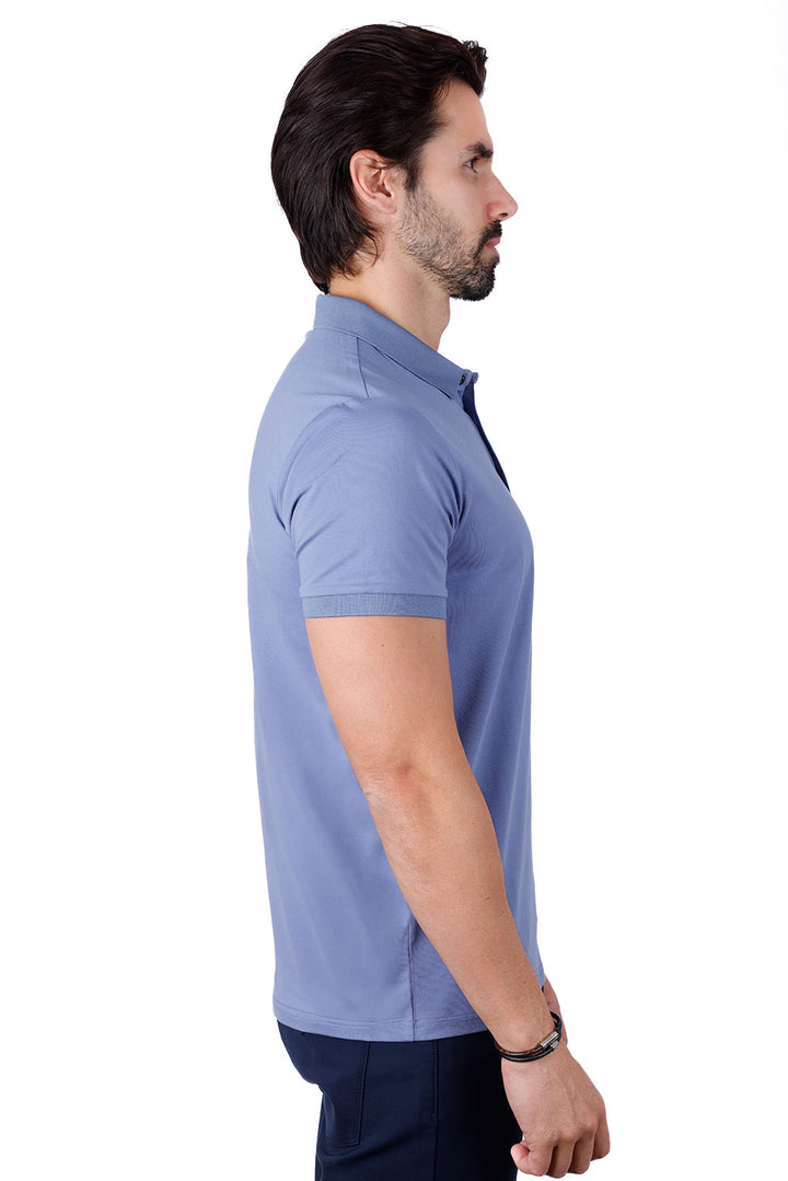 Barabas Men's Solid Color Premium Short Sleeve Logo polo Shirts 3PS128 Blue