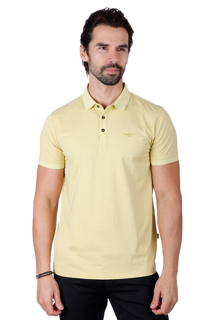 Barabas Men's Solid Color Premium Short Sleeve Logo polo Shirts 3PS128 YellowBlue