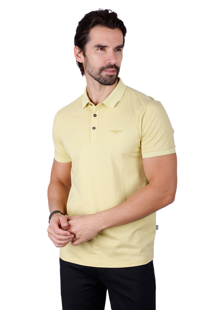 Barabas Men's Solid Color Premium Short Sleeve Logo polo Shirts 3PS128 Lemon