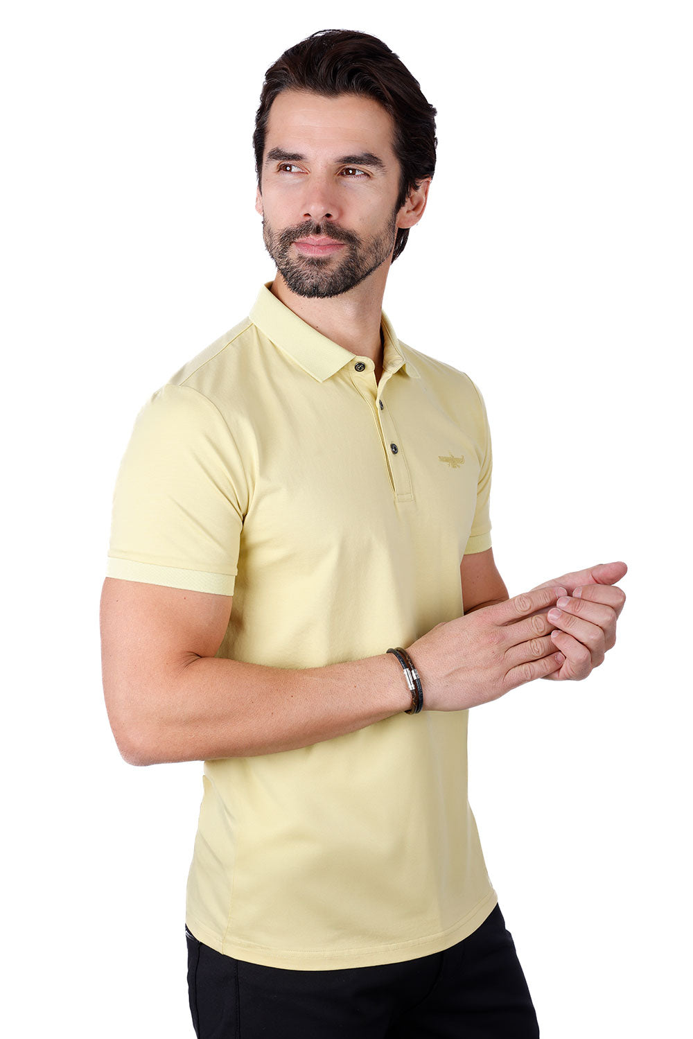 Barabas Men's Solid Color Premium Short Sleeve Logo polo Shirts 3PS128 Yellow