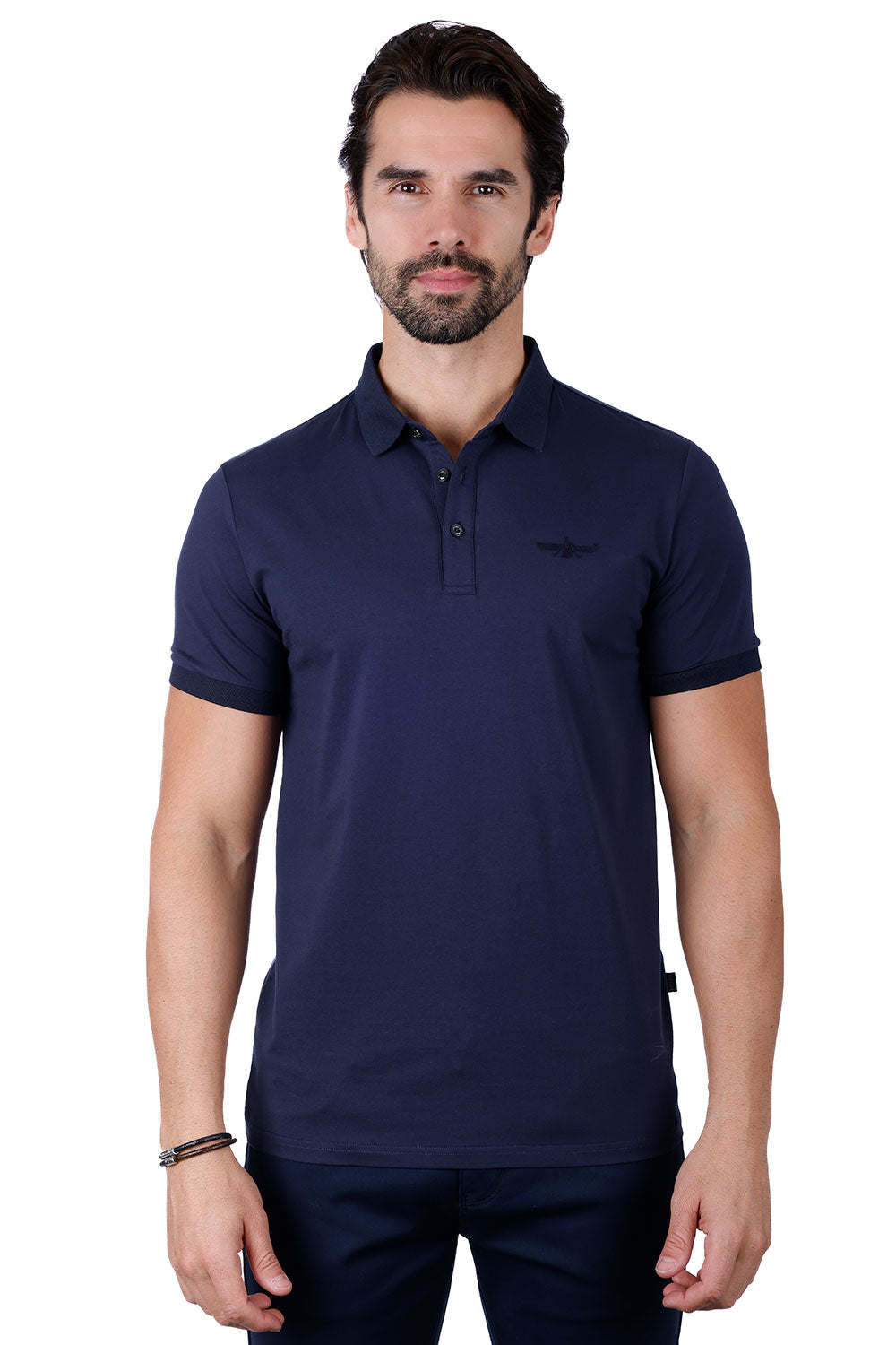 Barabas Men's Solid Color Premium Short Sleeve Logo polo Shirts 3PS128 Navy