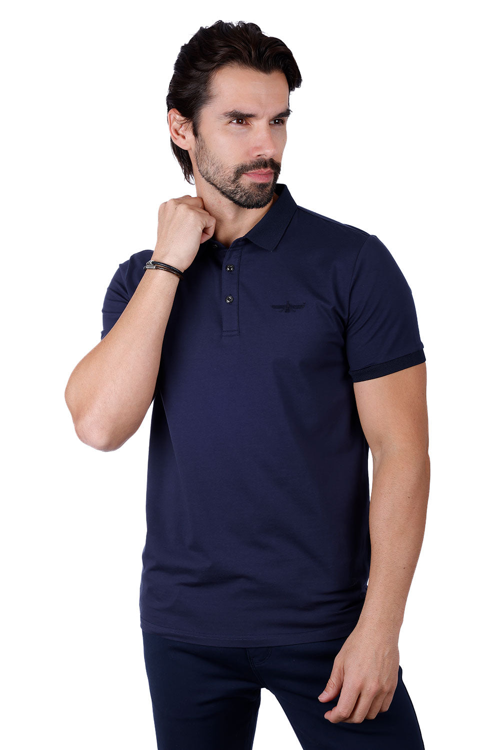 Barabas Men's Solid Color Premium Short Sleeve Logo polo Shirts 3PS128 Navy