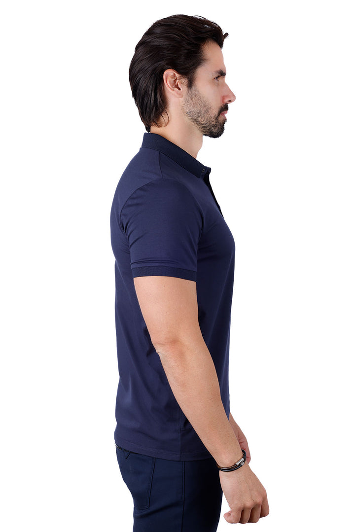 Barabas Men's Solid Color Premium Short Sleeve Logo polo Shirts 3PS128 Navy