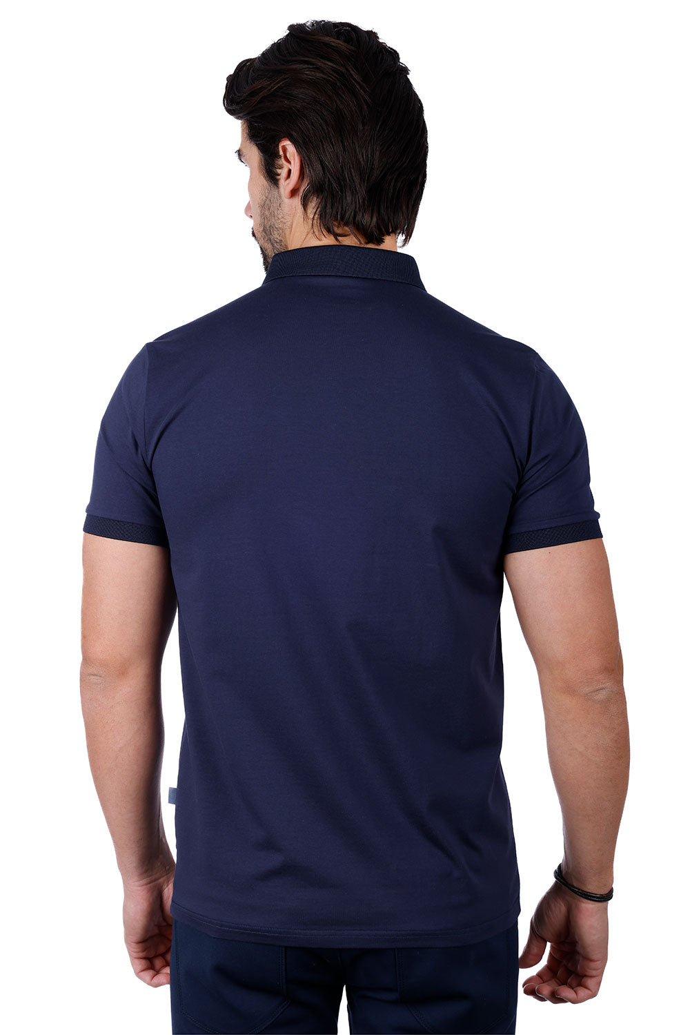 Barabas Men's Solid Color Premium Short Sleeve Logo polo Shirts 3PS128 Navy