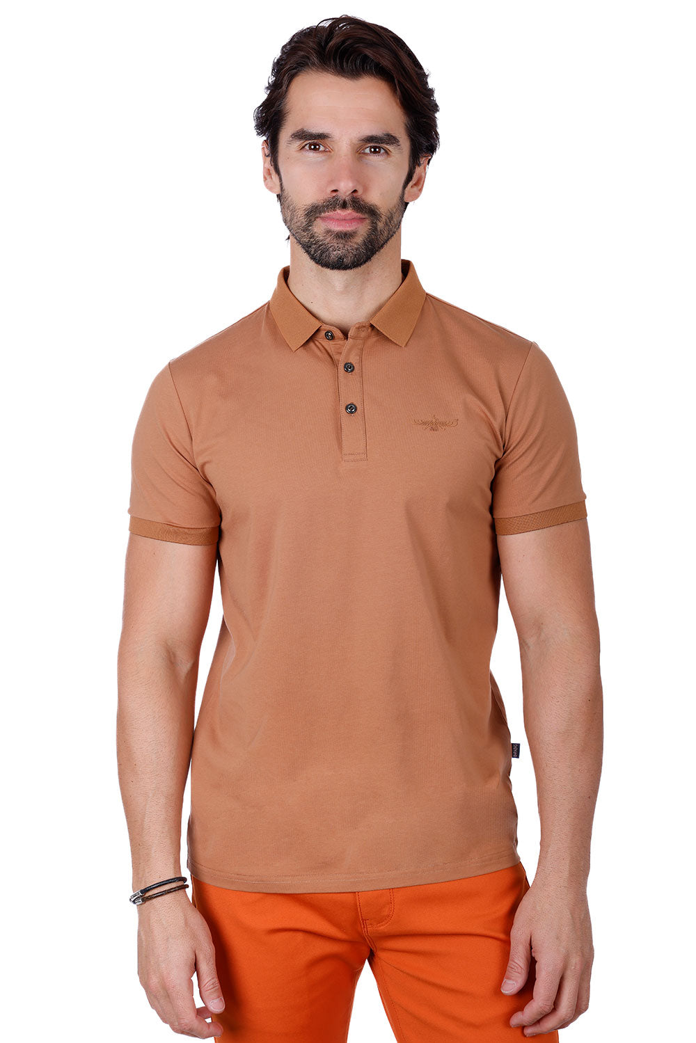 Barabas Men's Solid Color Premium Short Sleeve Logo polo Shirts 3PS128 Brown