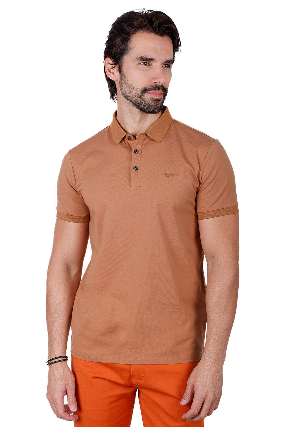 Barabas Men's Solid Color Premium Short Sleeve Logo polo Shirts 3PS128 Brown