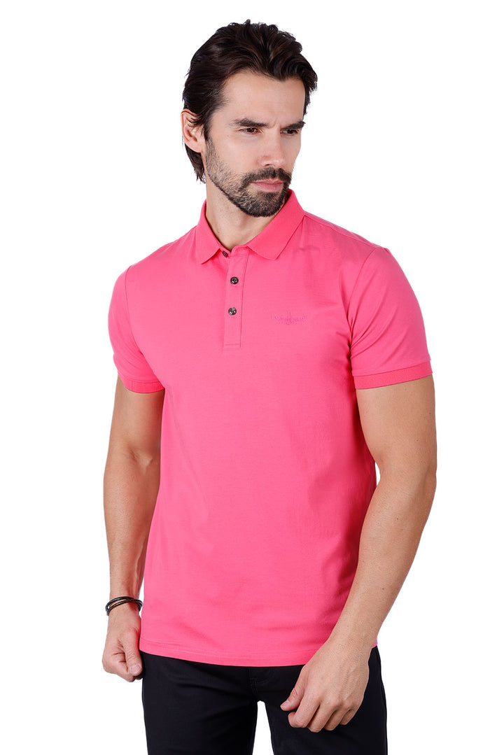 Barabas Men's Solid Color Premium Short Sleeve Logo polo Shirts 3PS128 Fucshia