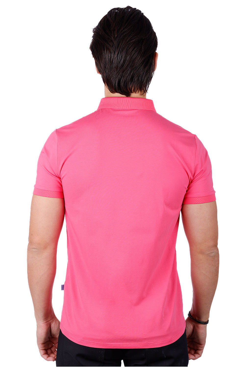 Barabas Men's Solid Color Premium Short Sleeve Logo polo Shirts 3PS128 Pink