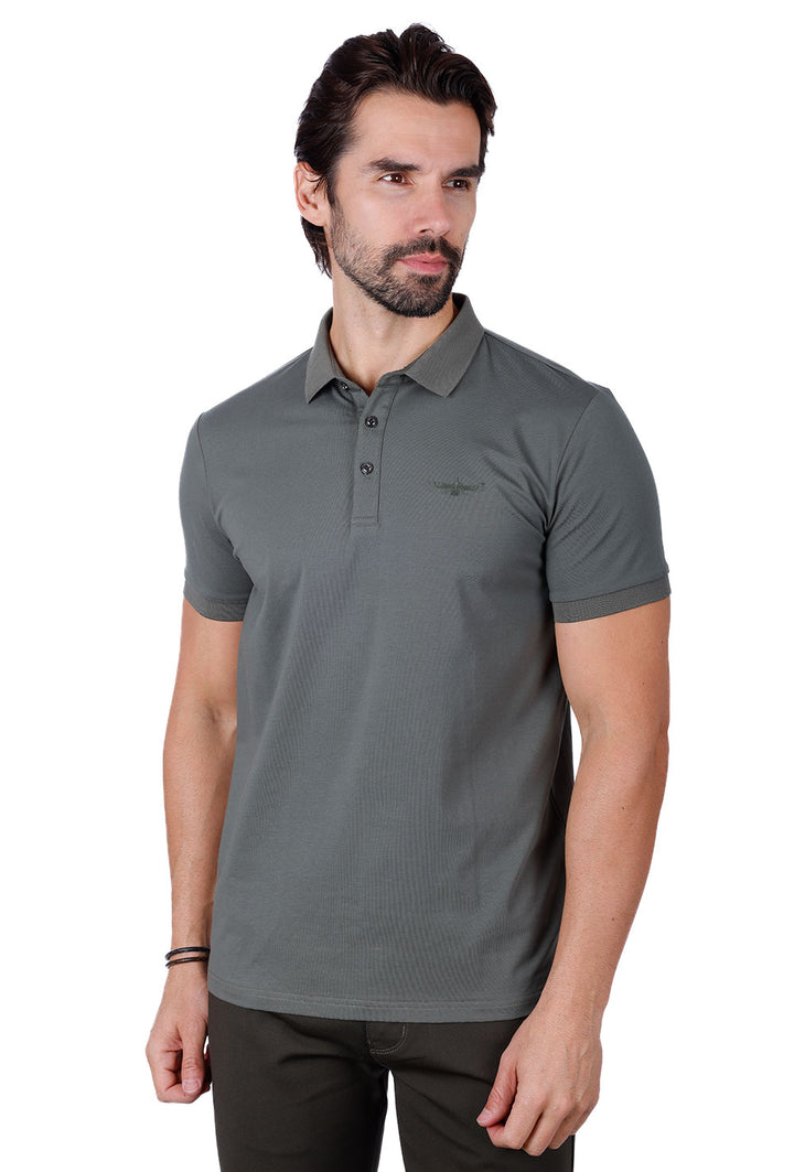 Barabas Men's Solid Color Premium Short Sleeve Logo polo Shirts 3PS128 Olive 