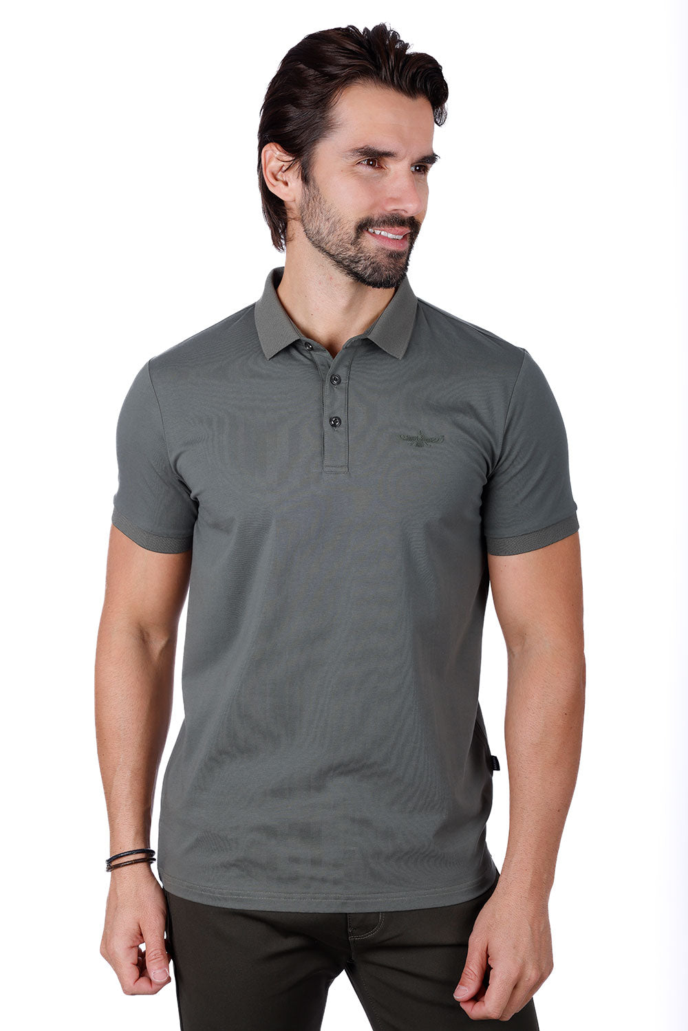 Barabas Men's Solid Color Premium Short Sleeve Logo polo Shirts 3PS128 Sage 