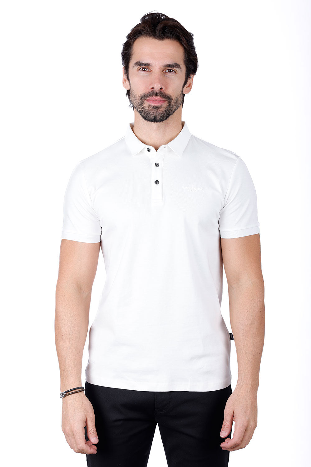 Barabas Men's Solid Color Premium Short Sleeve Logo polo Shirts 3PS128 White 