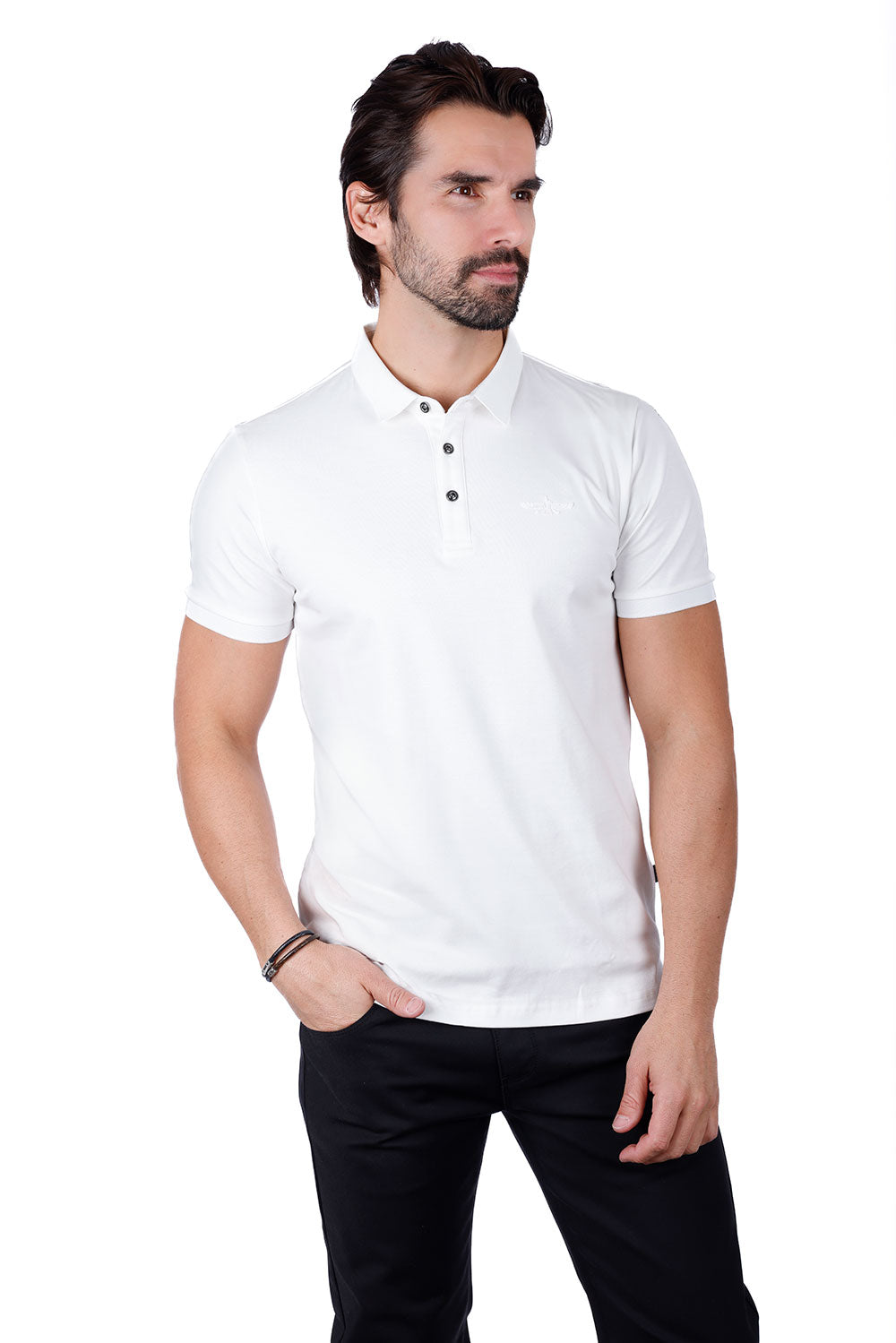 Barabas Men's Solid Color Premium Short Sleeve Logo polo Shirts 3PS128 White