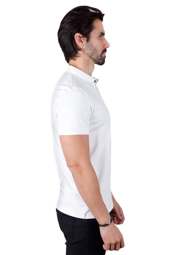 Barabas Men's Solid Color Premium Short Sleeve Logo polo Shirts 3PS128 White