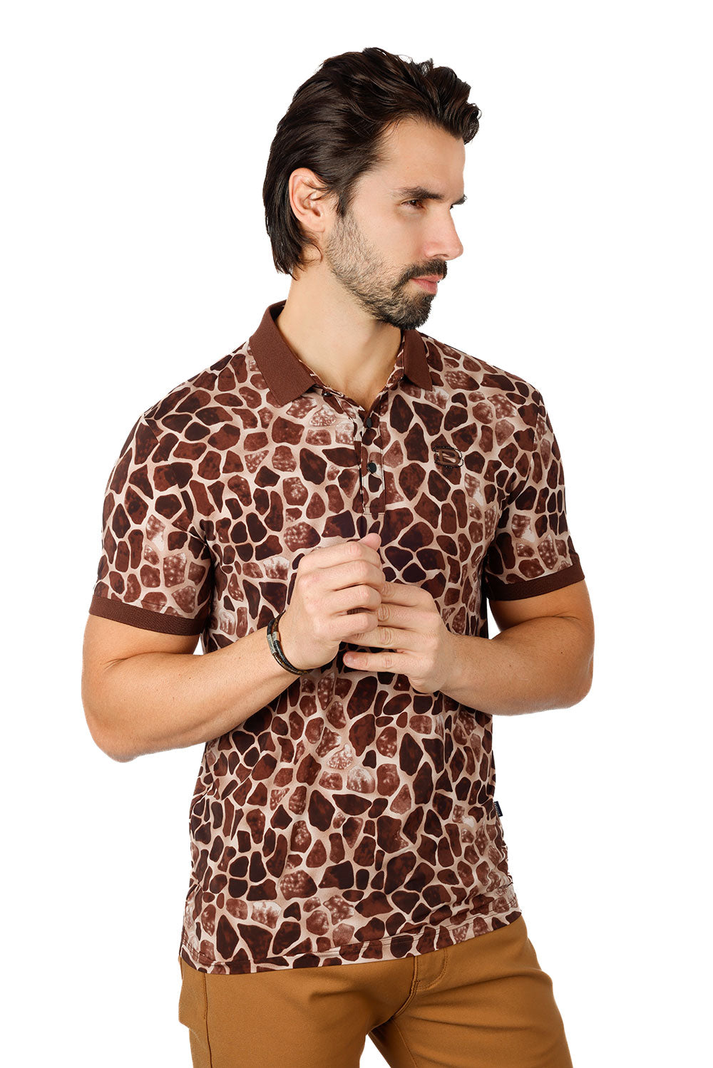Barabas Men's Rocks Geometric Short Sleeve Polo Shirts 3PS130 Coffee