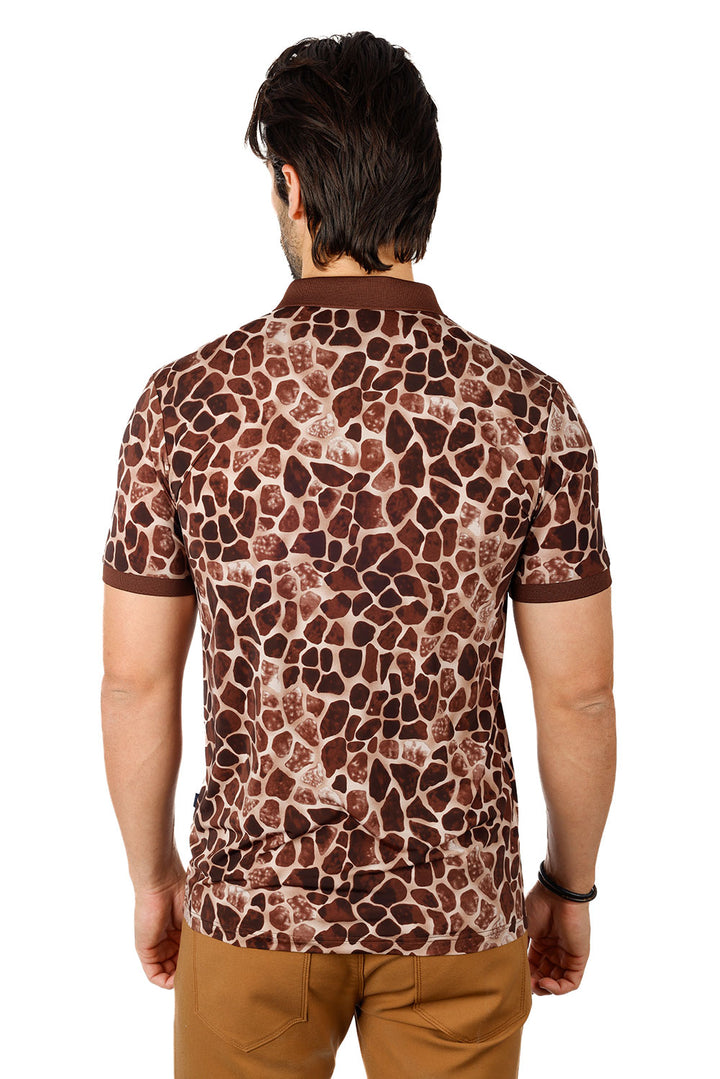 Barabas Men's Rocks Geometric Short Sleeve Polo Shirts 3PS130 Coffee