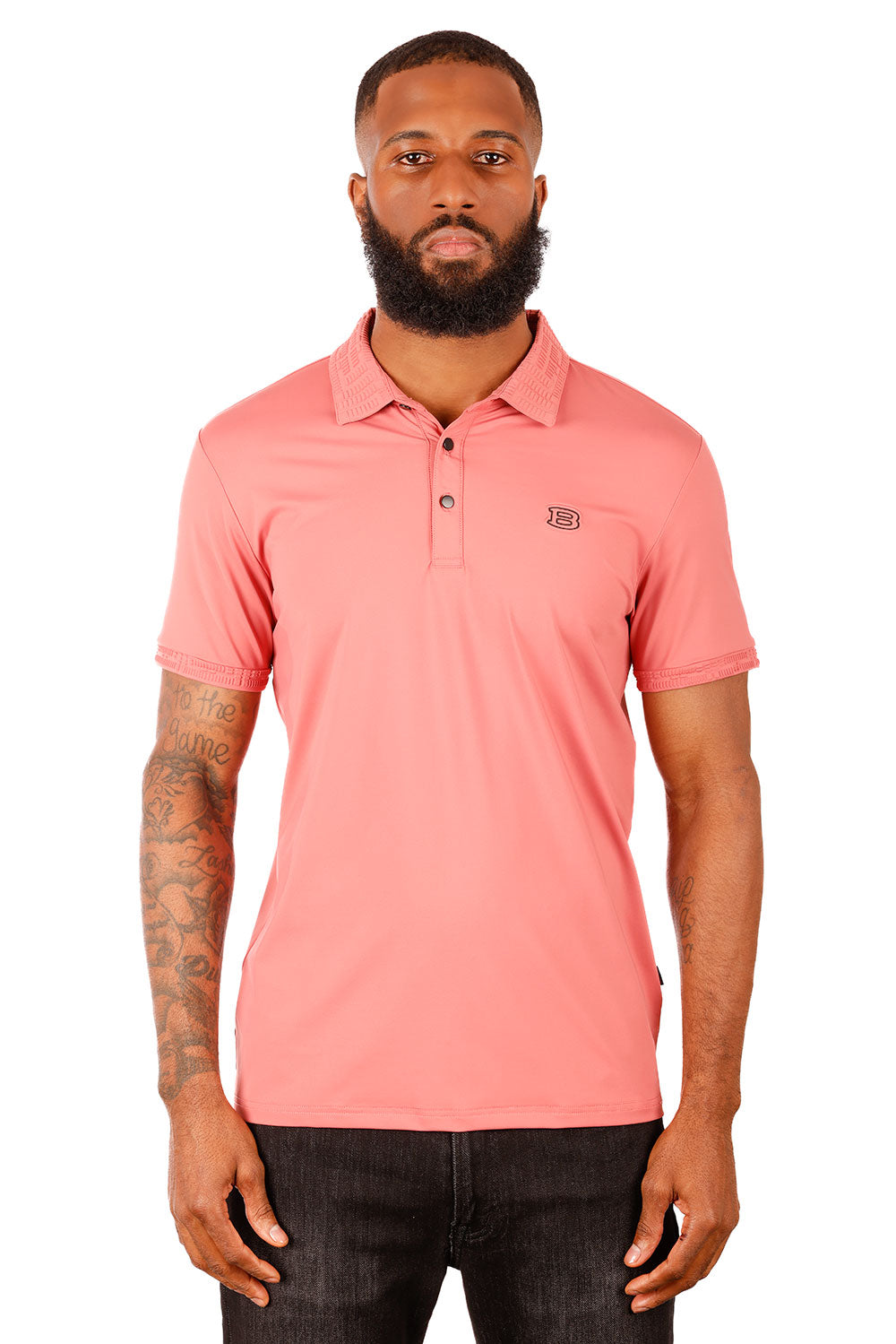 Barabas Men's Solid Stretch B Logo Short Sleeve Polo Shirts 3PS131 Astro Dust