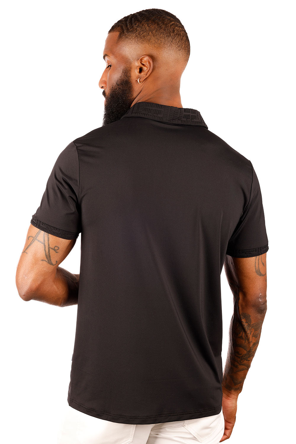 Barabas Men's Solid Stretch B Logo Short Sleeve Polo Shirts 3PS131 Black