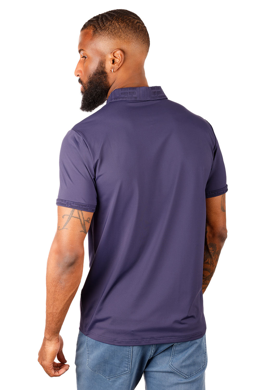 Barabas Men's Solid Stretch B Logo Short Sleeve Polo Shirts 3PS131 Navy