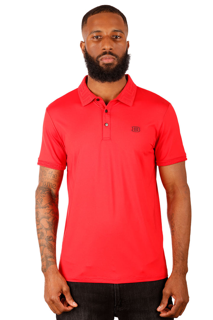 Barabas Men's Solid Stretch B Logo Short Sleeve Polo Shirts 3PS131 Red