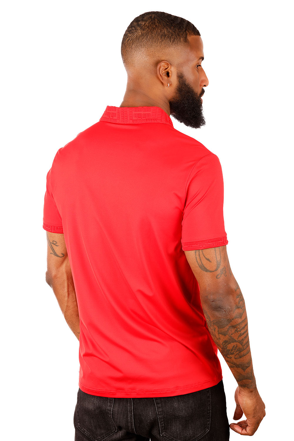 Barabas Men's Solid Stretch B Logo Short Sleeve Polo Shirts 3PS131 Red