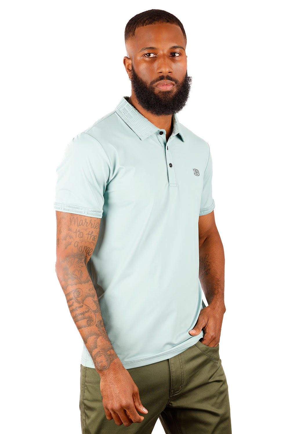 Barabas Men's Solid Stretch B Logo Short Sleeve Polo Shirts 3PS131 Mint