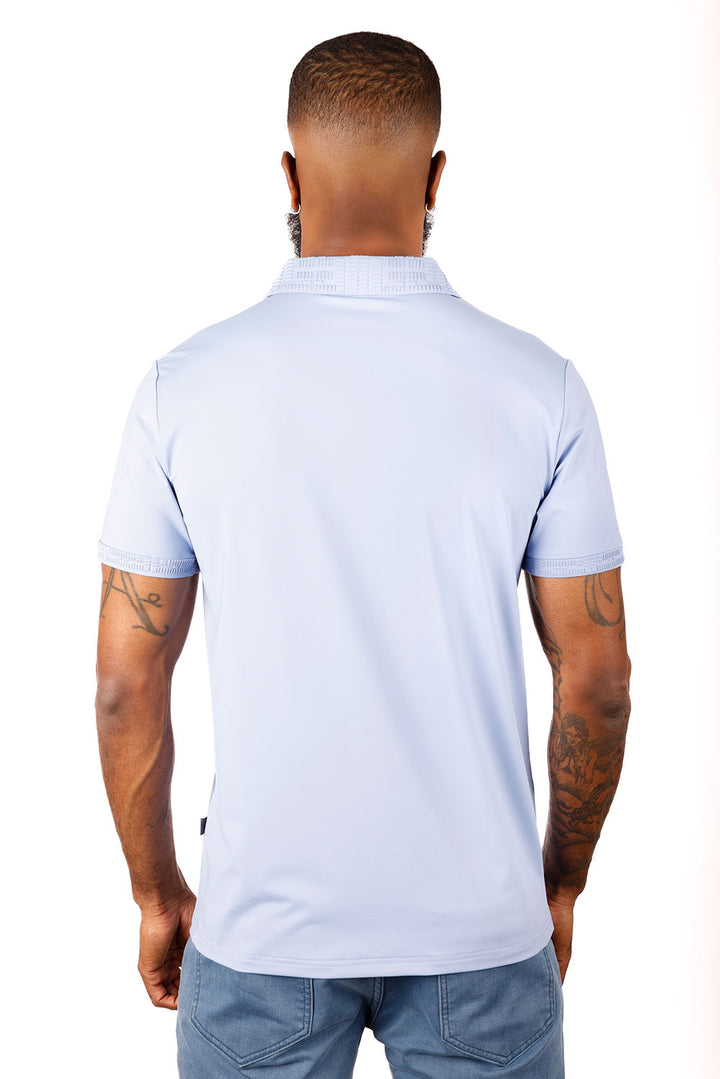 Barabas Men's Solid Stretch B Logo Short Sleeve Polo Shirts 3PS131 Sky Blue