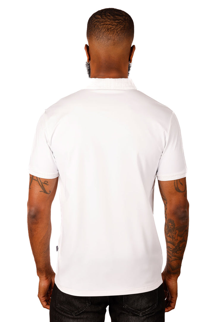 Barabas Men's Solid Stretch B Logo Short Sleeve Polo Shirts 3PS131 white