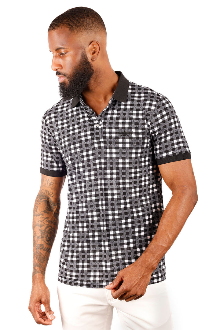 Barabas Men's Checkered Barabas Logo Short Sleeve Polo Shirts 3PS132 Black White