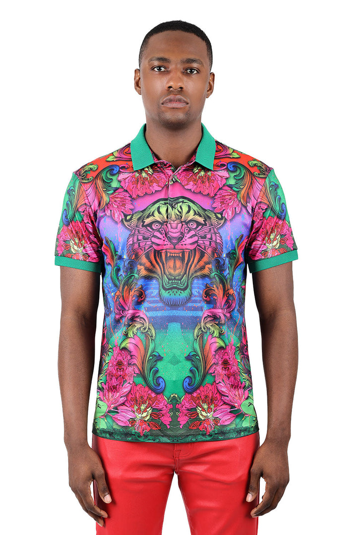Barabas men's Floral Tiger Baroque Graphic Tee Polo Shirts 3PSP00 Multicolor