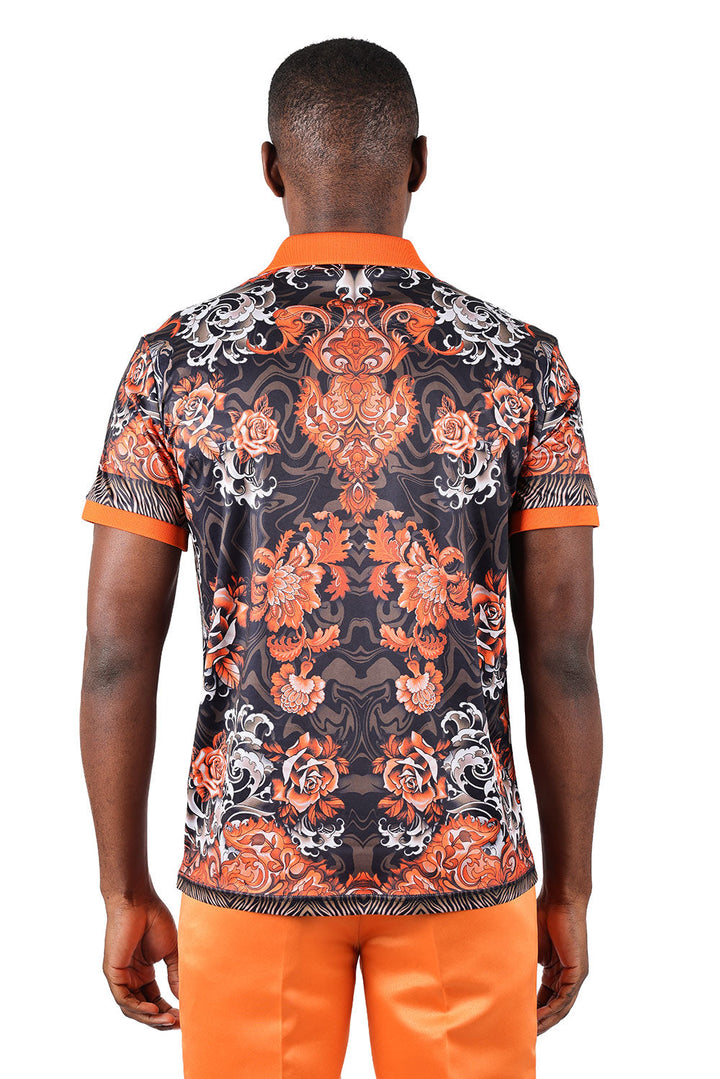 Barabas men's Floral Rose Baroque Graphic Tee Polo Shirts 3PSP07 Orange