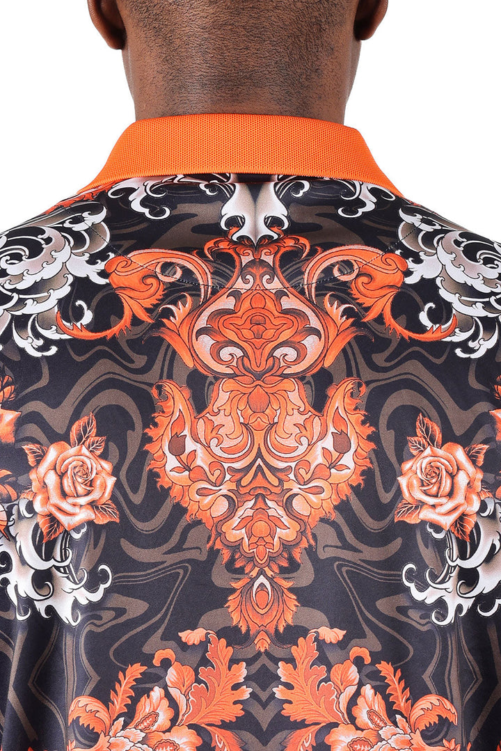 Barabas men's Floral Rose Baroque Graphic Tee Polo Shirts 3PSP07 Orange