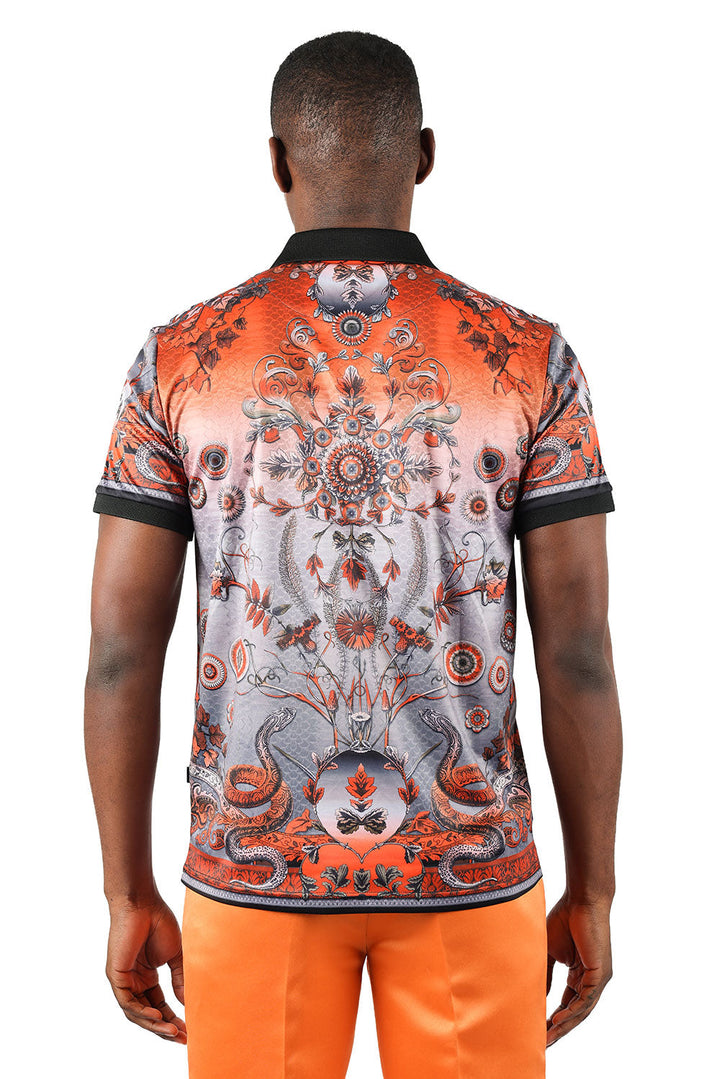 Barabas men's Floral Snake Skin Pattern Graphic Tee Polo Shirts 3PSP08 Orangee