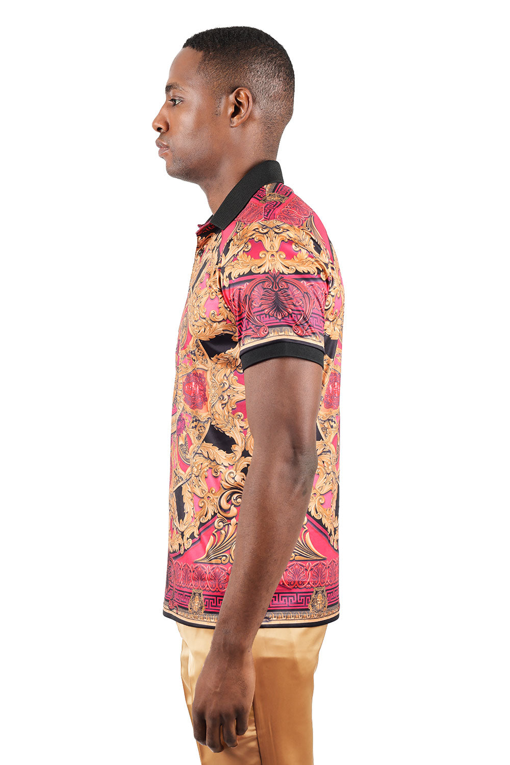Barabas Men's Floral Medusa Graphic Tee Polo Shirts 3PSP16 Acid Pink
