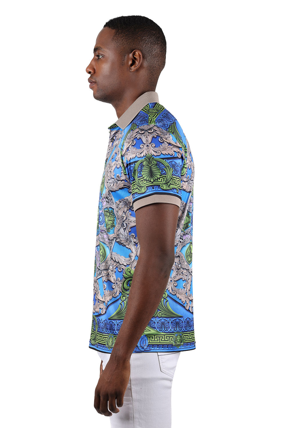 Barabas Men's Floral Medusa Graphic Tee Polo Shirts 3PSP16 Royal