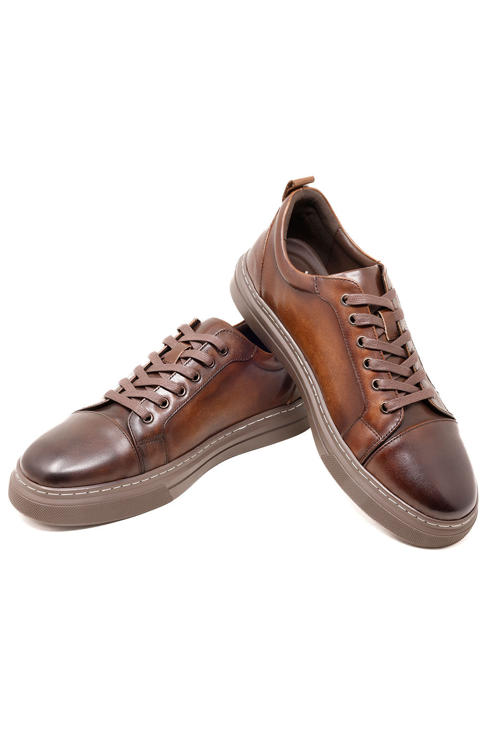 Barabas Men's Premium Leather Low Top Casual Sneaker 3SH21 Coffee