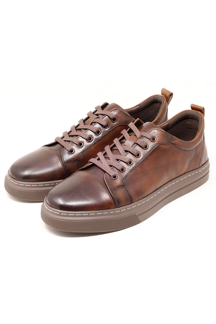Barabas Men's Premium Leather Low Top Casual Sneaker 3SH21 Coffee