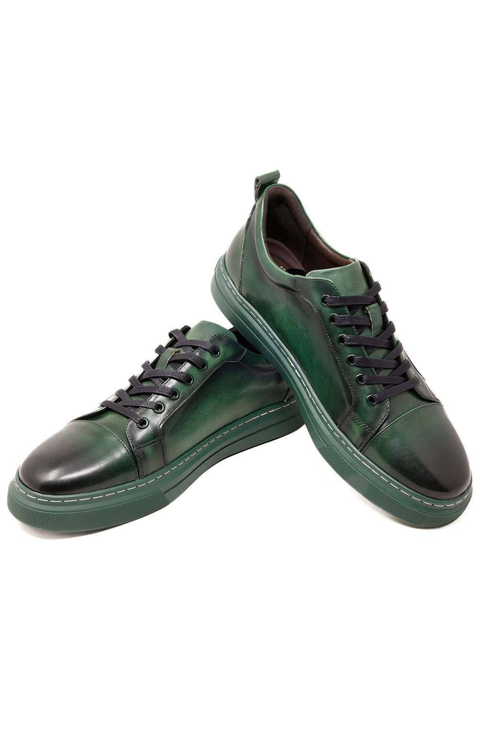 Barabas Men's Premium Leather Low Top Casual Sneaker 3SH21 Green