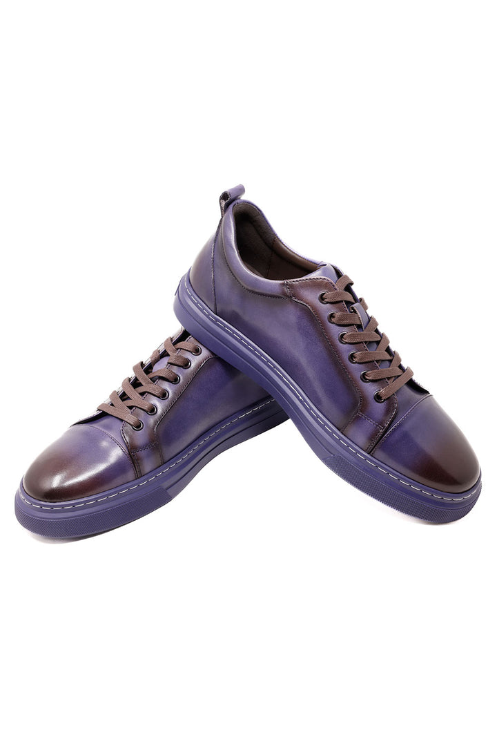 Barabas Men's Premium Leather Low Top Casual Sneaker 3SH21 Purple