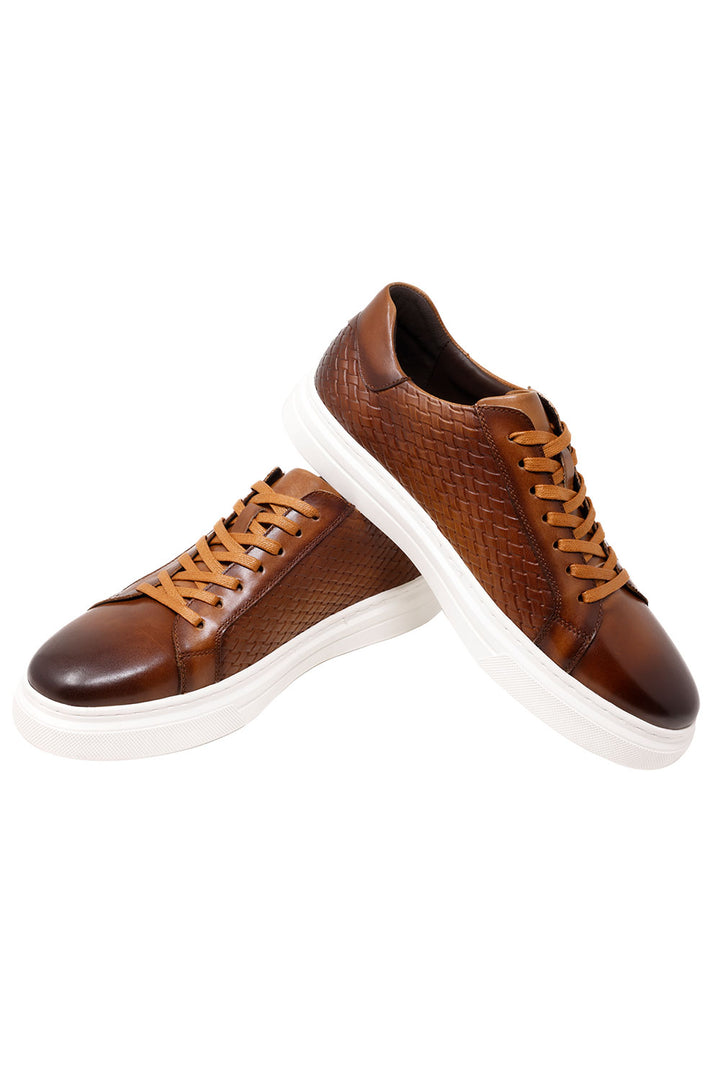 Barabas men's weave pattern laced up low top casual sneaker 3SH23 Brown