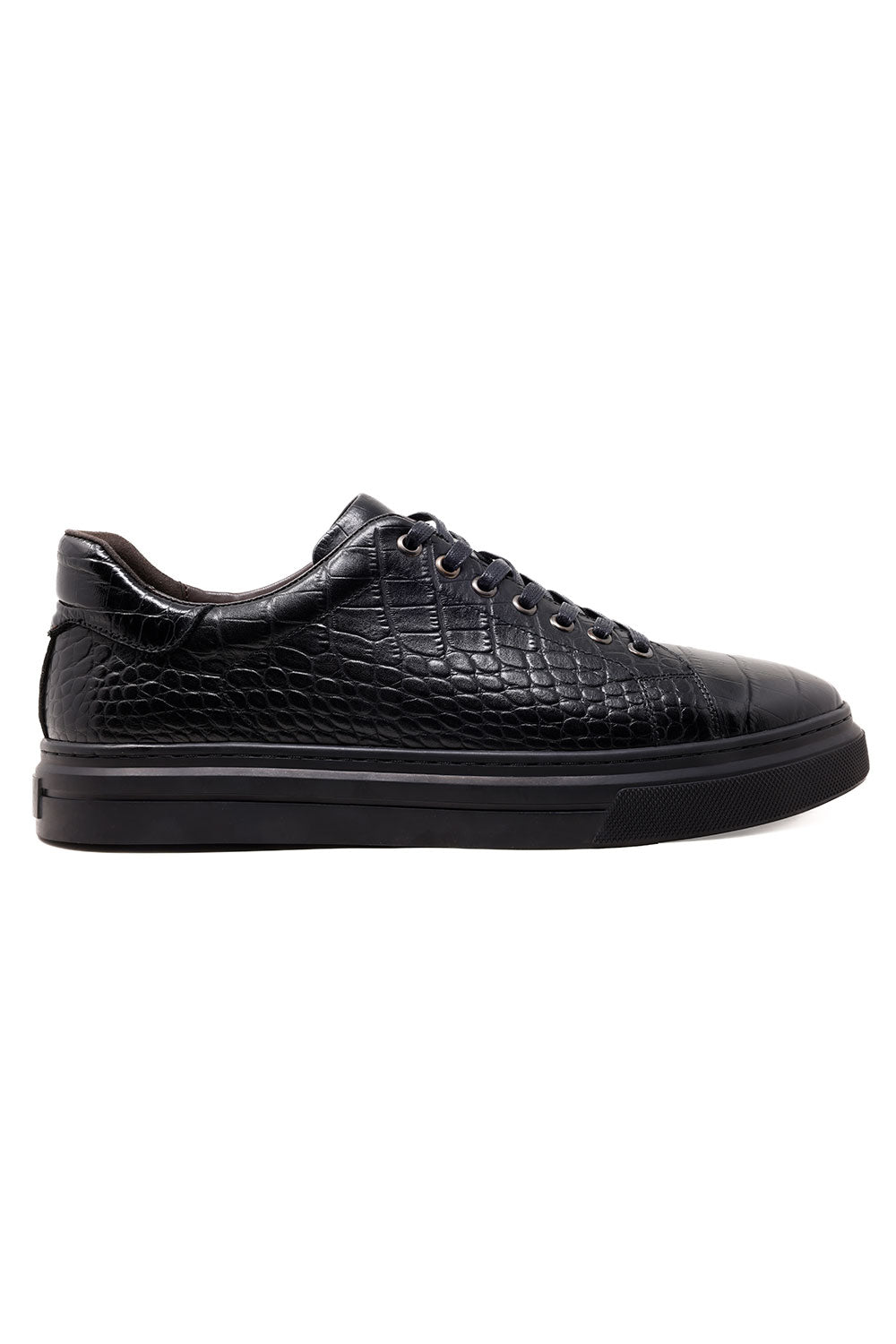 Barabas Men's Leather Snake Cobra Skin Low Top Casual Sneaker 3SH24 Black