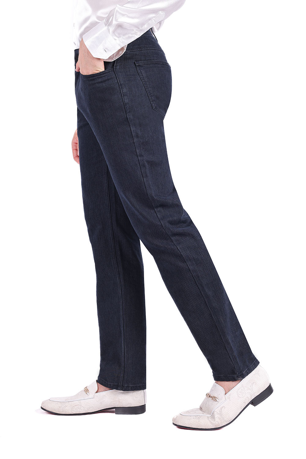 Barabas Men's Solid Color Premium Stretch Denim Jeans 3SN100 Dark Blue