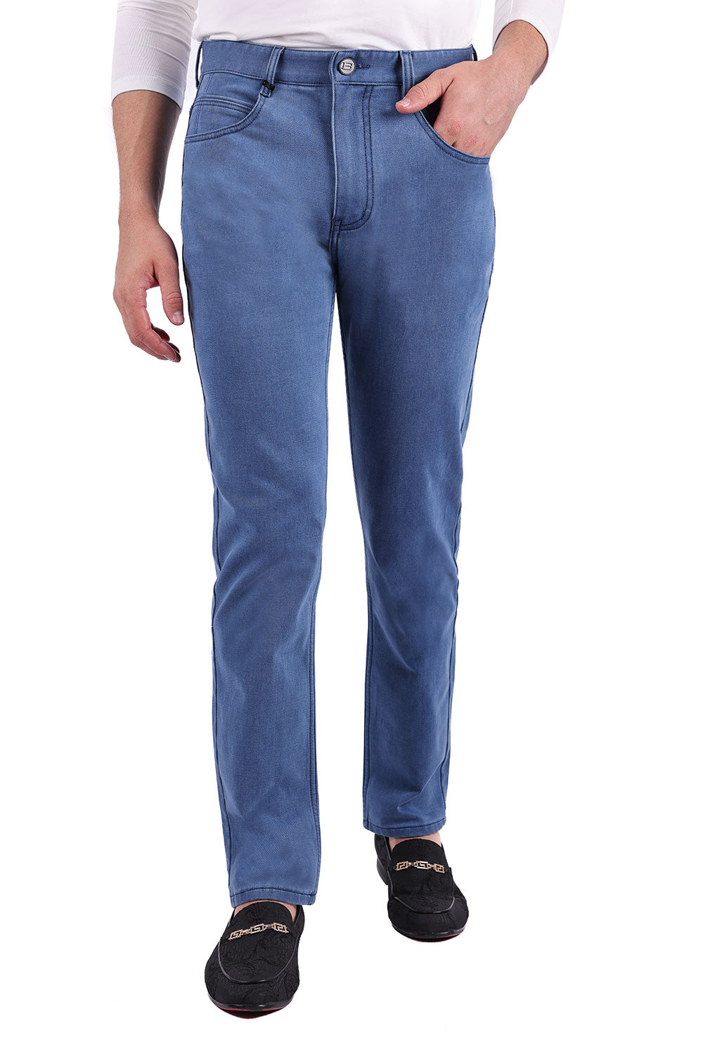 Barabas Men's Solid Color Premium Stretch Denim Jeans 3SN100 Light Blue