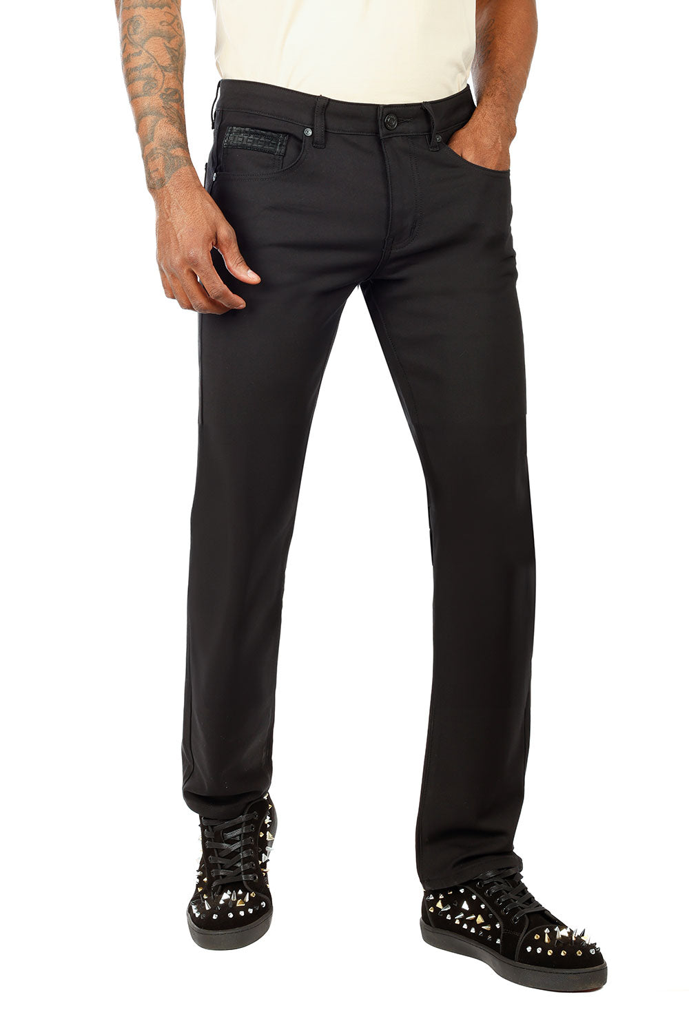 Barabas Men's Solid Color Premium Stretch Denim Jeans 3SN101 Black