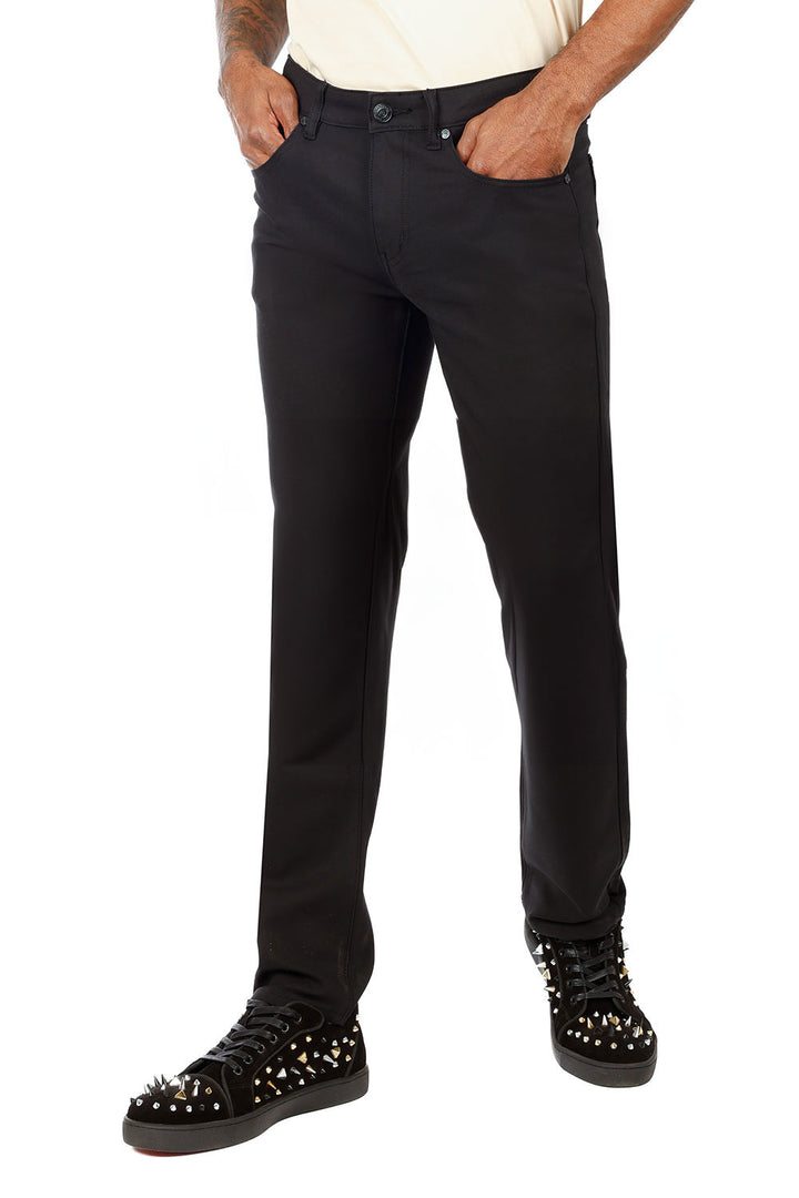 Barabas Men's Solid Color Stretch leather pockets Denim Jeans 3SN101 Black