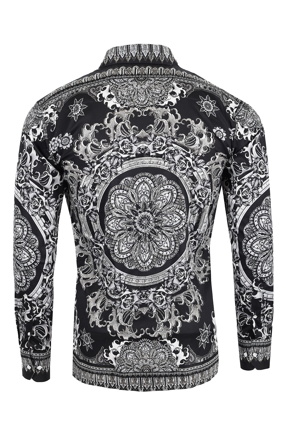 BARABAS Men's Rhinestone Floral Print Baroque Long Sleeve Shirts 3SPR413 Black