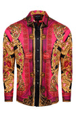 BARABAS Men's Rhinestone Medusa Floral Long Sleeve Shirts 3SPR416 #Color_Acid Pink